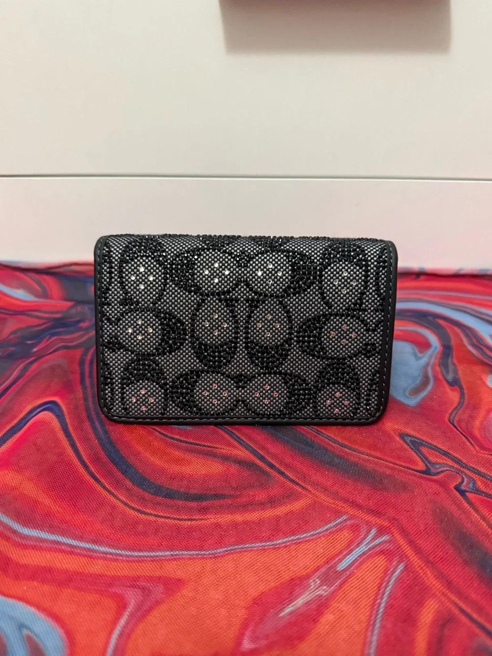 Rare Deadstock Coach Crystal Signature Jacquard Slim Card Case Wallet ✨